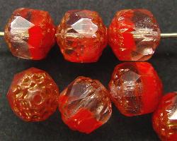 facettierte Glasperlen / Barockperlen 
 rot kristall mit Bronzeauflage,
 hergestellt in Gablonz / Tschechien