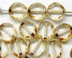 Glasperlen / Table Cut Beads  geschliffen, kristall mit picasso finish hergestellt in Gablonz / Tschechien