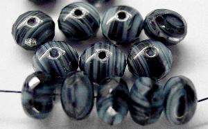 Glasperlen Linse schwarz grau mit facettiertem Rand, hergestellt in Gablonz / Tschechien