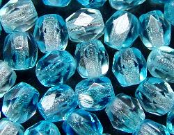 facettierte Glasperlen 
 Zweifarbenglas kristall hellblau transp., 
 hergestellt in Gablonz / Tschechien
