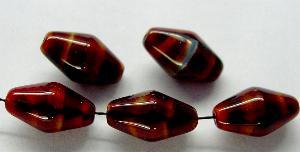 Glasperlen Doppelkegel  rot meliert opak, hergestellt in Gablonz / Tschechien