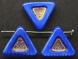 Glasperlen Dreiecke  blau mit Goldauflage