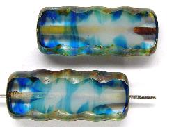 Glasperlen / Table Cut Beads
 geschliffen
 Mischglas blau marmoriert mit picasso finish, hergestellt in Gablonz / Tschechien