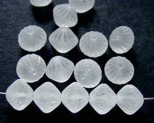 Glasperlen Doppelkegel kristall mattiert (frostet) mit feinem Streifendekor, hergestellt in Gablonz / Tschechien