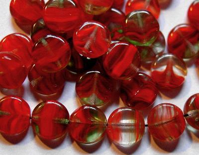 Glasperlen Scheibe  rot grün, hergestellt in Gablonz / Tschechien