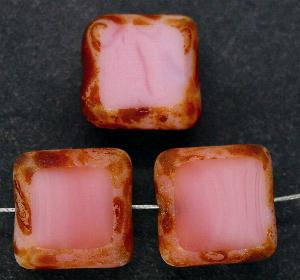 Glasperlen Table Cut Beads geschliffen,
 rosa opak mit picasso finish,
 hergestellt in Gablonz / Tschechien