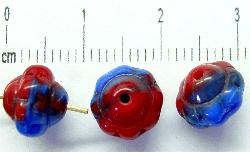 Glasperlen blau rot marmoriert, hergestellt in Gablonz / Tschechien