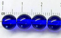 Glasperlen rund dunkelblau transparent, hergestellt in Gablonz / Tschechien