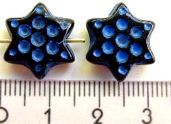 Glasperlen Sterne  schwarz/blau, hergestellt in Gablonz / Tschechien