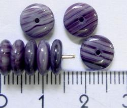 Glasperlen Linsen
 violett marmoriert,
 hergestellt in Gablonz / Tschechien