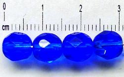 facettierte Glasperlen
 blau transp., 
 hergestellt in Gablonz / Tschechien