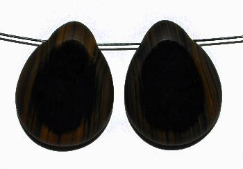 Glasperlen geschliffen / Table Cut Beads Tropfen,
 schwarz braun, Rand mattiert (frostet),
 hergestellt in Gablonz / Tschechien
