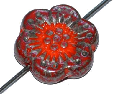 Glasperlen Blüten, rot opak metallic finish, hergestellt in Gablonz / Tschechien