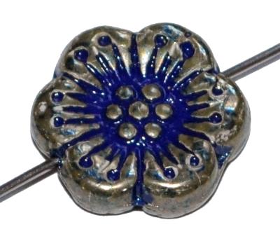 Glasperlen Blüten, dunkelblau opak mit metallic finish, hergestellt in Gablonz / Tschechien